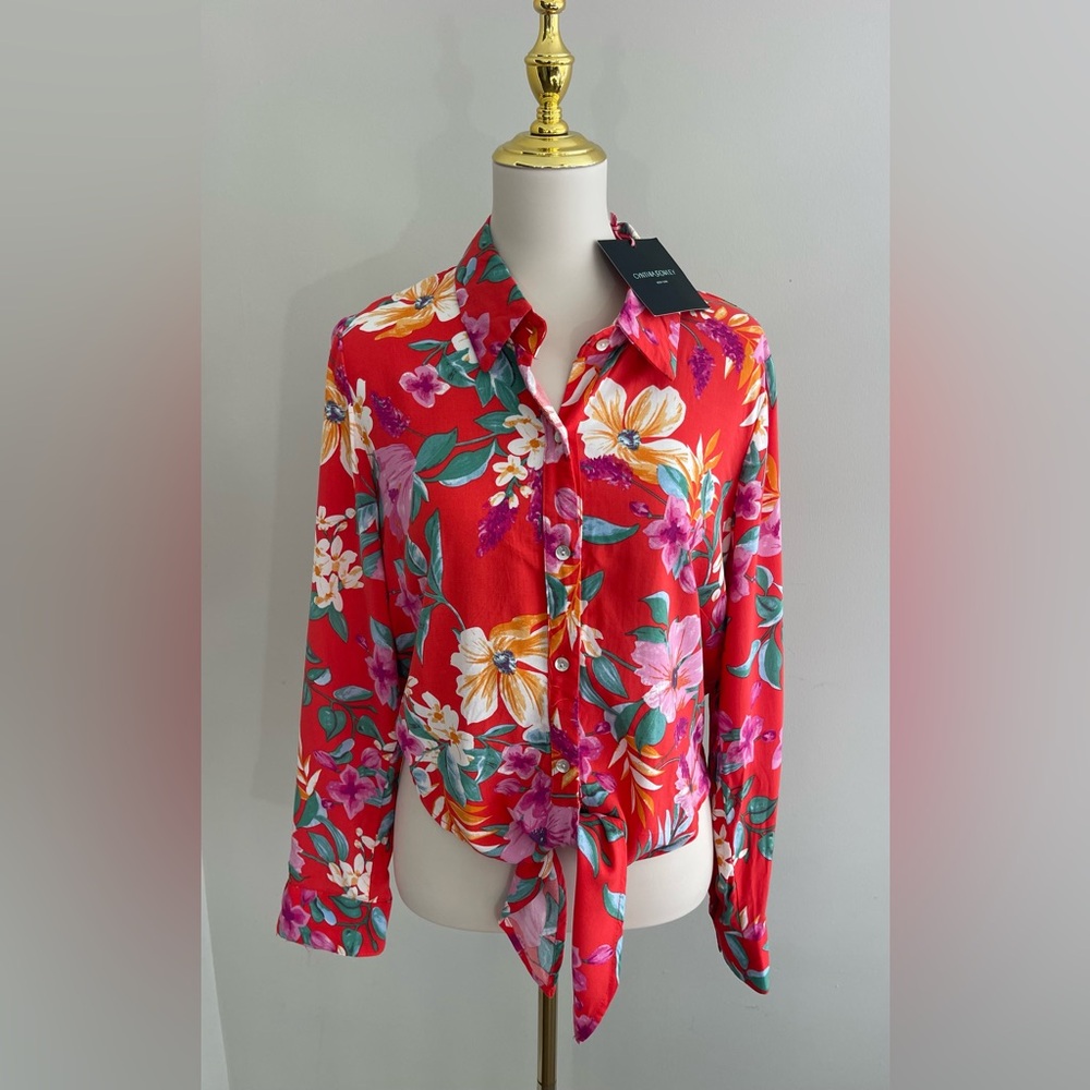 Cynthia Rowley Red Floral Button-Down Shirt